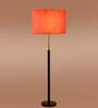 Devansh Orange cotton Drum shade with   floor lamp with wood base .-