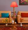 Devansh Orange cotton Drum shade with   floor lamp with wood base .-
