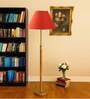 Devansh Orange cotton Drum shade with   floor lamp with wood base .-