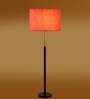 Devansh Orange cotton Drum shade with   floor lamp with wood base .-