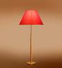 Devansh Orange cotton Drum shade with   floor lamp with wood base .-