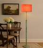 Devansh Orange cotton Drum shade with   floor lamp with wood base .-