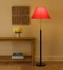 Devansh Orange cotton Drum shade with   floor lamp with wood base .-