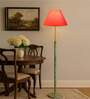 Devansh Orange cotton Drum shade with   floor lamp with wood base .-