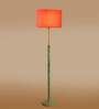 Devansh Orange cotton Drum shade with   floor lamp with wood base .-