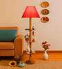Devansh Orange cotton Drum shade with   floor lamp with wood base .-