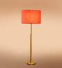 Devansh Orange cotton Drum shade with   floor lamp with wood base .-