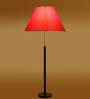Devansh Orange cotton Drum shade with   floor lamp with wood base .-