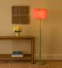 Devansh Orange cotton Drum shade with   floor lamp with wood base .-
