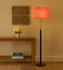 Devansh Orange cotton Drum shade with   floor lamp with wood base .-