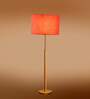 Devansh Orange cotton Drum shade with   floor lamp with wood base .-