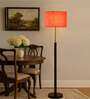 Devansh Orange cotton Drum shade with   floor lamp with wood base .-