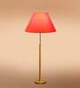 Devansh Orange cotton Drum shade with   floor lamp with wood base .-