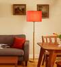 Devansh Orange cotton Drum shade with   floor lamp with wood base .-