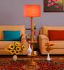 Devansh Orange cotton Drum shade with   floor lamp with wood base
