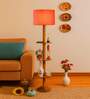 Devansh Orange cotton Drum shade with   floor lamp with wood base