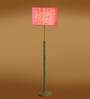 Devansh Pink cotton Drum shade with   floor lamp with wood base .-
