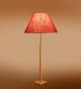 Devansh Pink cotton Drum shade with   floor lamp with wood base .-