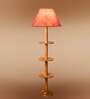 Devansh Pink cotton Drum shade with   floor lamp with wood base .-
