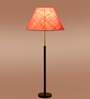 Devansh Pink cotton Drum shade with   floor lamp with wood base .-