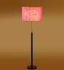 Devansh Pink cotton Drum shade with   floor lamp with wood base .-