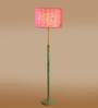 Devansh Pink cotton Drum shade with   floor lamp with wood base .-