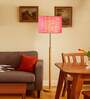 Devansh Pink cotton Drum shade with   floor lamp with wood base .-