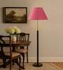 Devansh Pink cotton Drum shade with   floor lamp with wood base .-