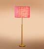 Devansh Pink cotton Drum shade with   floor lamp with wood base .-