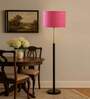 Devansh Pink cotton Drum shade with   floor lamp with wood base .-