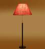 Devansh Pink cotton Drum shade with   floor lamp with wood base .-