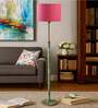 Devansh Pink cotton Drum shade with   floor lamp with wood base .-