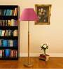 Devansh Pink cotton Drum shade with   floor lamp with wood base .-