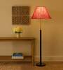 Devansh Pink cotton Drum shade with   floor lamp with wood base .-