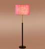 Devansh Pink cotton Drum shade with   floor lamp with wood base .-
