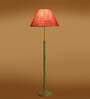 Devansh Pink cotton Drum shade with   floor lamp with wood base .-