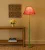 Devansh Pink cotton Drum shade with   floor lamp with wood base .-