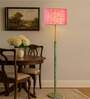 Devansh Pink cotton Drum shade with   floor lamp with wood base .-