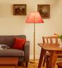 Devansh Pink cotton Drum shade with   floor lamp with wood base .-