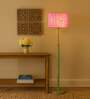 Devansh Pink cotton Drum shade with   floor lamp with wood base .-