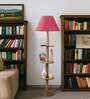 Devansh Pink cotton Drum shade with   floor lamp with wood base .-