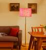 Devansh Pink cotton Drum shade with   floor lamp with wood base .-