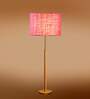 Devansh Pink cotton Drum shade with   floor lamp with wood base .-