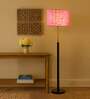 Devansh Pink cotton Drum shade with   floor lamp with wood base .-