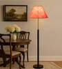 Devansh Pink cotton Drum shade with   floor lamp with wood base .-