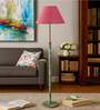 Devansh Pink cotton Drum shade with   floor lamp with wood base .-