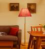 Devansh Pink cotton Drum shade with   floor lamp with wood base .-