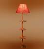 Devansh Pink cotton Drum shade with   floor lamp with wood base .-