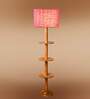 Devansh Pink cotton Drum shade with   floor lamp with wood base