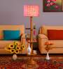 Devansh Pink cotton Drum shade with   floor lamp with wood base